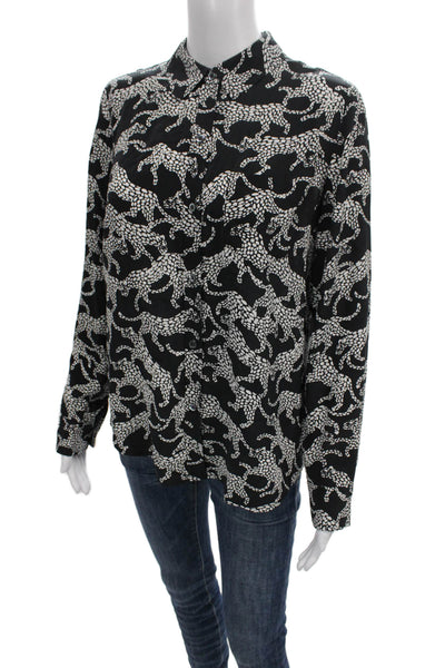Rails Women Silk Animal Print Blouse Black Long Sleeve Size S