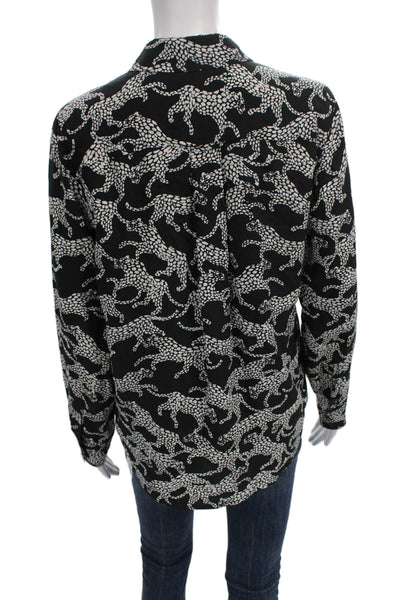 Rails Women Silk Animal Print Blouse Black Long Sleeve Size S