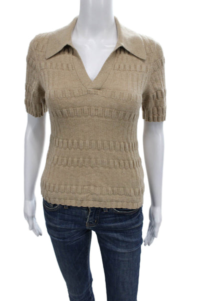 Paige Black Label Women Beige Merino Pullover Sweater Short Sleeve Size S