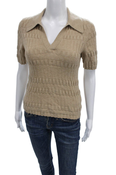 Paige Black Label Women Beige Merino Pullover Sweater Short Sleeve Size S