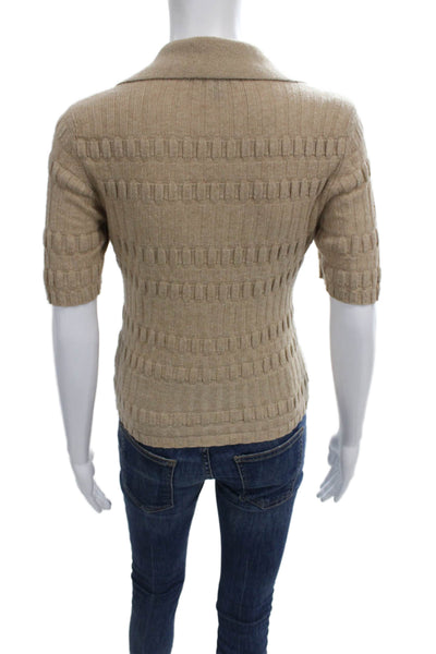 Paige Black Label Women Beige Merino Pullover Sweater Short Sleeve Size S