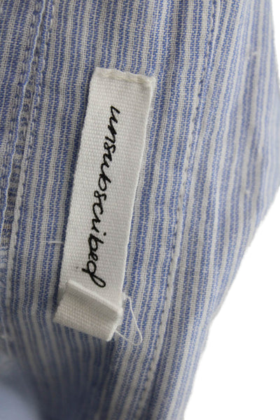 Unsubscribed Womens Striped Collared Cotton Button-Up Short Sleeve Blue Size S