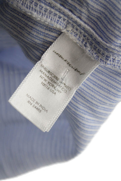 Unsubscribed Womens Striped Collared Cotton Button-Up Short Sleeve Blue Size S