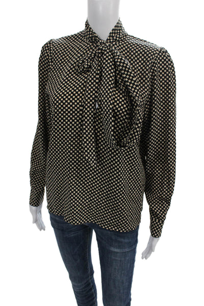 Nili Lotan Womens Black Silk Check Collared Long Sleeve Blouse Size S