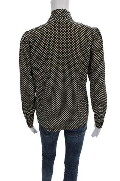 Nili Lotan Womens Black Silk Check Collared Long Sleeve Blouse Size S