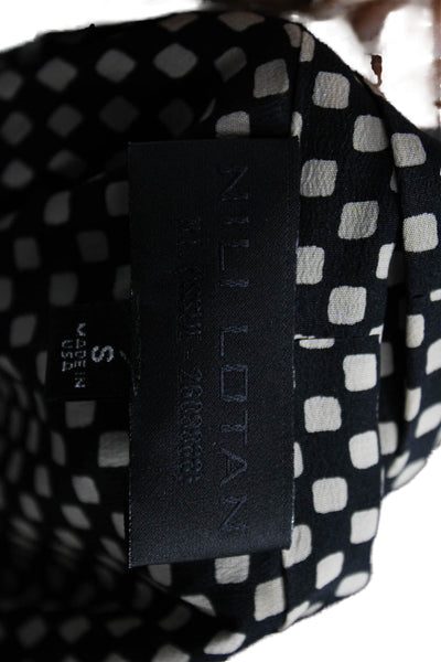 Nili Lotan Womens Black Silk Check Collared Long Sleeve Blouse Size S