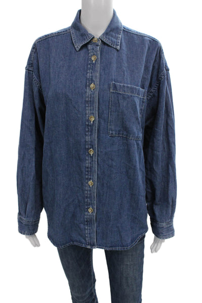 Faherty Women Basic Blue Cotton Collared Button-Up Long Sleeve Size S