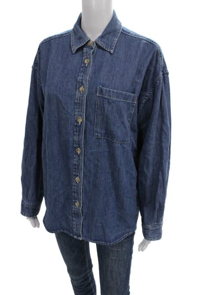 Faherty Women Basic Blue Cotton Collared Button-Up Long Sleeve Size S