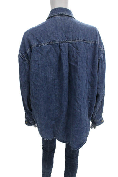 Faherty Women Basic Blue Cotton Collared Button-Up Long Sleeve Size S