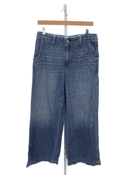 Amo Women Wide Leg Jeans Blue High Rise 100% Cotton Inseam 30 Size 27