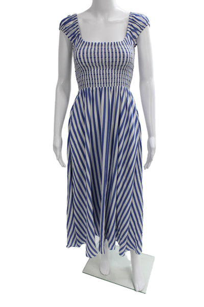 La Ligne Women Fit & Flare Dress Blue Square Neck Short Sleeve Size S