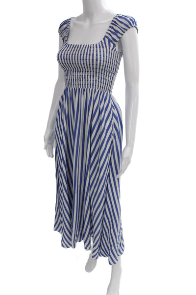 La Ligne Women Fit & Flare Dress Blue Square Neck Short Sleeve Size S
