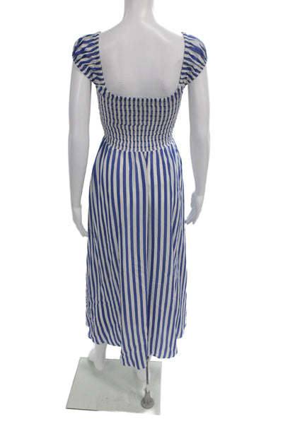 La Ligne Women Fit & Flare Dress Blue Square Neck Short Sleeve Size S