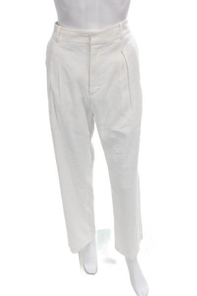 Jenni Kayne Womens Dress Pants White Linen Button Front Size 4