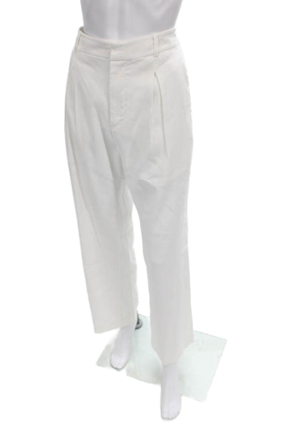 Jenni Kayne Womens Dress Pants White Linen Button Front Size 4