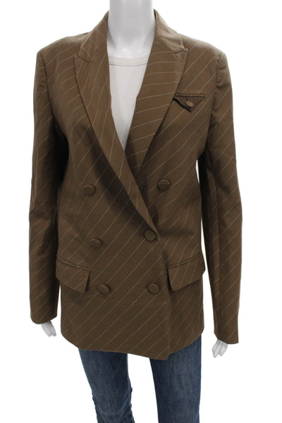 Bardot Women Brown Pinstripe Blazer Button Long Sleeve Size S