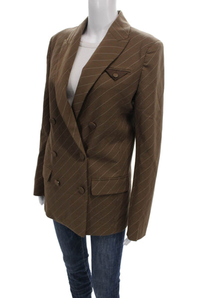 Bardot Women Brown Pinstripe Blazer Button Long Sleeve Size S