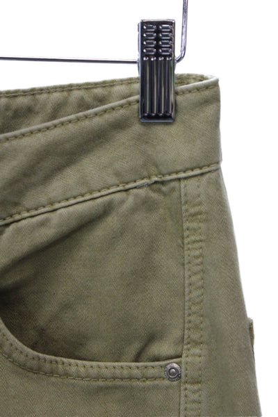 Zara Women Wide-Leg Jeans Green 100% Cotton Button Size 2