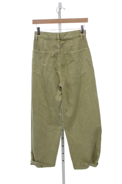 Zara Women Wide-Leg Jeans Green 100% Cotton Button Size 2