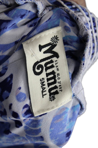 Show Me Your Mumu Women Maxi Dress Blue Floral Off Shoulder Size S