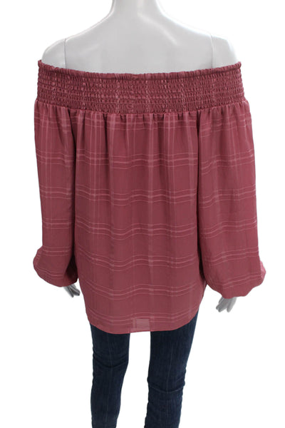 Parker Womens Off The Shoulder Pink Plaid Long Sleeve Polyester Top Size M