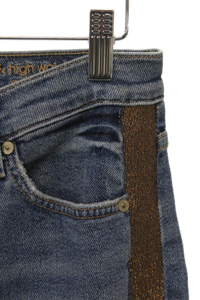 7 For All Mankind Womens Tapered Jeans Blue Striped High Rise Button Size 28