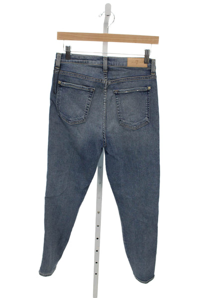 7 For All Mankind Womens Tapered Jeans Blue Striped High Rise Button Size 28
