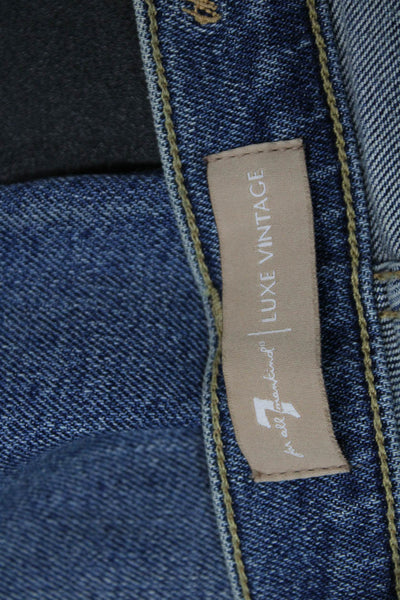 7 For All Mankind Womens Tapered Jeans Blue Striped High Rise Button Size 28