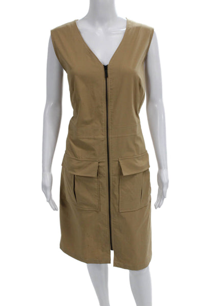 Anatomie Womens Jacket Dress Beige V-Neck Sleeveless Mid-Calf Zip Safari Size L