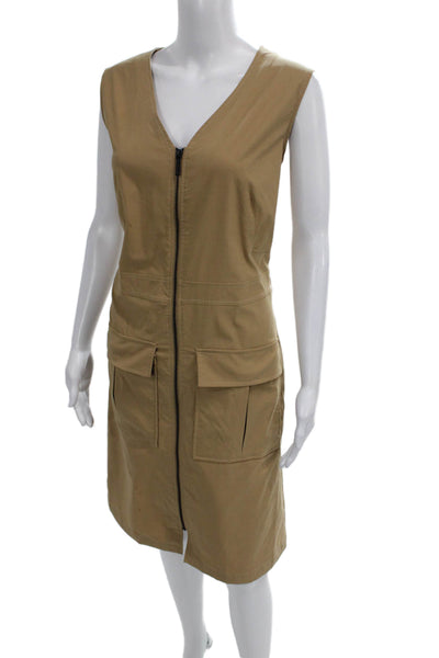Anatomie Womens Jacket Dress Beige V-Neck Sleeveless Mid-Calf Zip Safari Size L