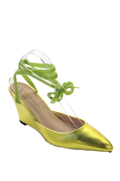 Cynthia Rowley Womens Pointed Toe Slide On Wedge Pumps Gold Size 8