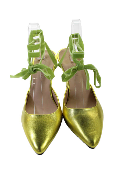 Cynthia Rowley Womens Pointed Toe Slide On Wedge Pumps Gold Size 8