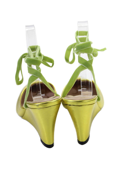 Cynthia Rowley Womens Pointed Toe Slide On Wedge Pumps Gold Size 8