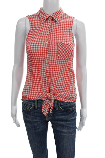 C&C California Womens Cropped Sleeveless Button-Up Check Cotton Red Size S