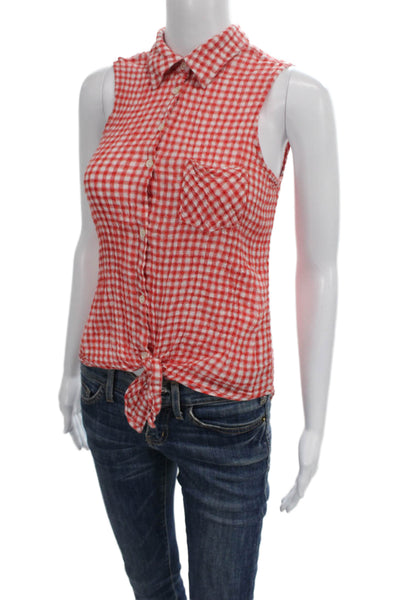 C&C California Womens Cropped Sleeveless Button-Up Check Cotton Red Size S