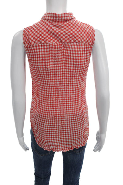 C&C California Womens Cropped Sleeveless Button-Up Check Cotton Red Size S