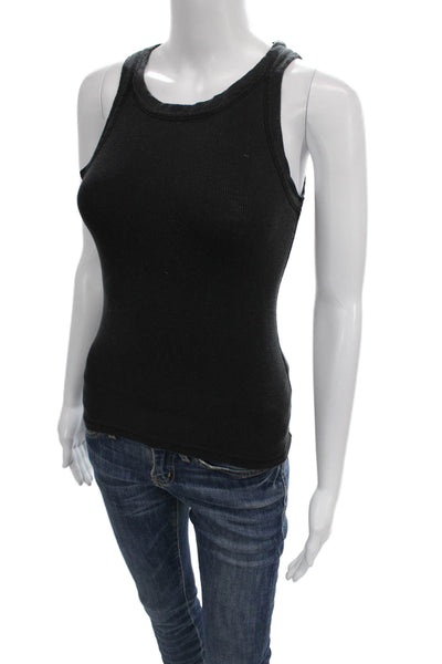Allsaints Womens Basic Black Tank Round Neck Lyocell Elastane Size S