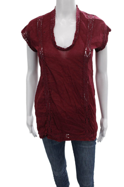 Isabel Marant Etoile Womens Red Cotton Tunic Blouse Short Sleeve Size 34