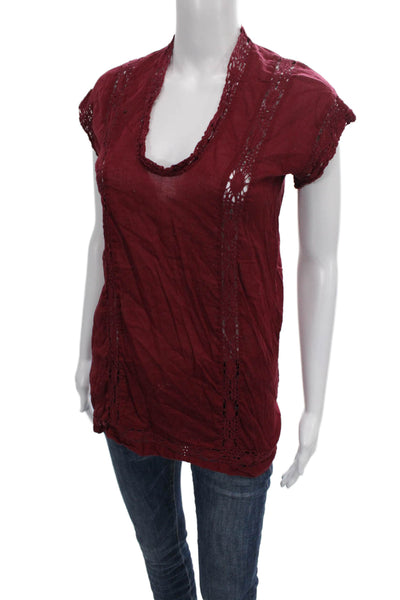 Isabel Marant Etoile Womens Red Cotton Tunic Blouse Short Sleeve Size 34