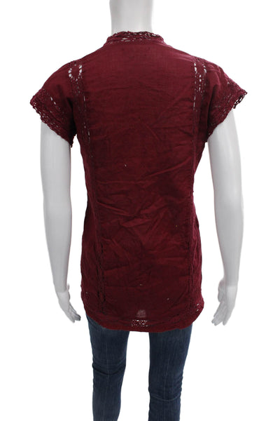 Isabel Marant Etoile Womens Red Cotton Tunic Blouse Short Sleeve Size 34