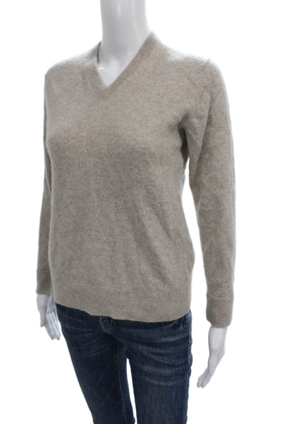 Everlane Womens Cashmere V-Neck Pullover Beige Long Sleeve Petite Size S