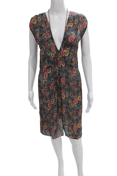 Isabel Marant Etoile Women Shift Dress Black Floral V-Neck Size 34