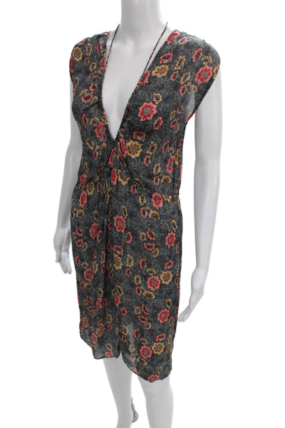 Isabel Marant Etoile Women Shift Dress Black Floral V-Neck Size 34