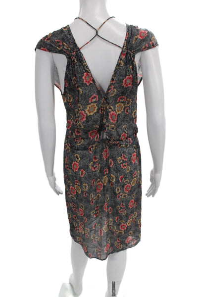 Isabel Marant Etoile Women Shift Dress Black Floral V-Neck Size 34