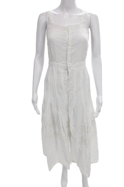 Love Shack Fancy Women Sundress White Cotton Square Neck Sleeveless Midi Size 1