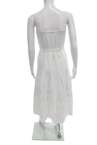Love Shack Fancy Women Sundress White Cotton Square Neck Sleeveless Midi Size 1
