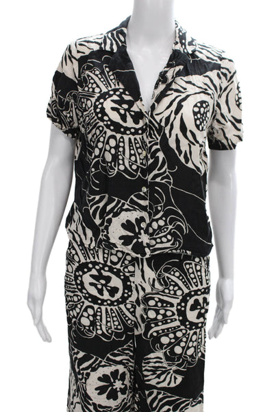 Christian Siriano Womens Black Animal Print Pantsuit Short Sleeve Size XS