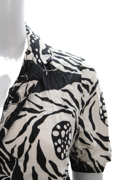 Christian Siriano Womens Black Animal Print Pantsuit Short Sleeve Size XS