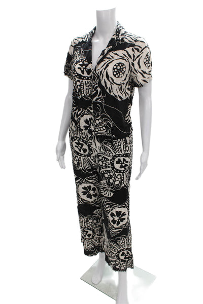 Christian Siriano Womens Black Animal Print Pantsuit Short Sleeve Size XS