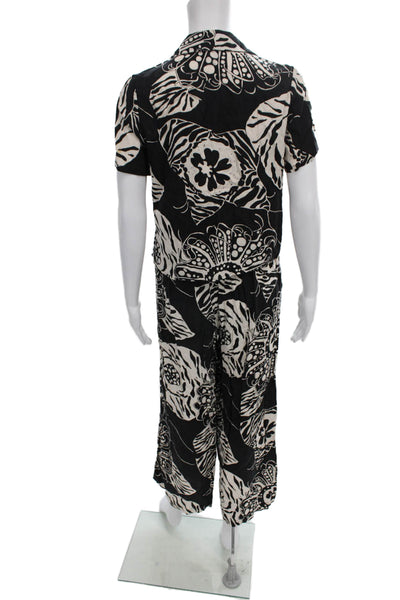 Christian Siriano Womens Black Animal Print Pantsuit Short Sleeve Size XS